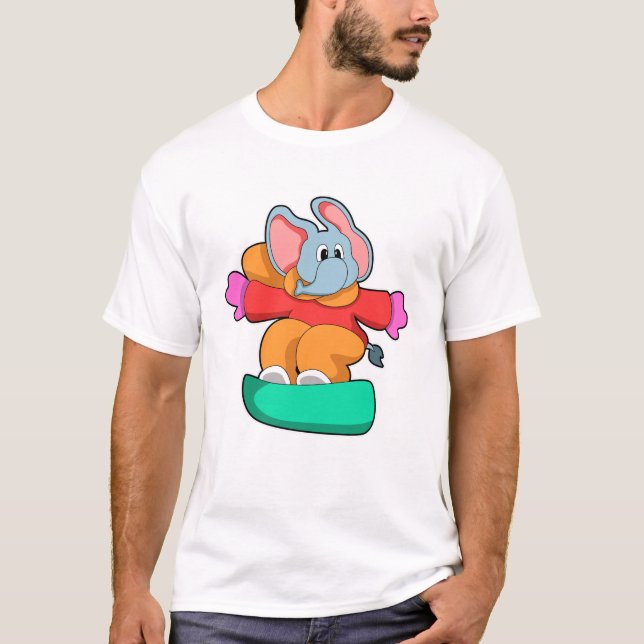 Elephant at Snowboarding with Snowboard T-Shirt (Front)