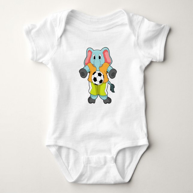 Elephant at Soccer Sports Baby Bodysuit (Front)