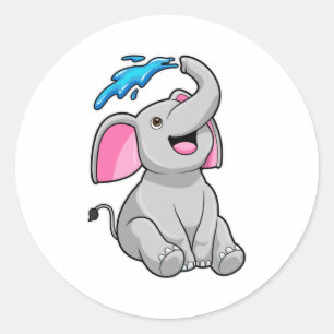 Elephant at Splash with Water Classic Round Sticker