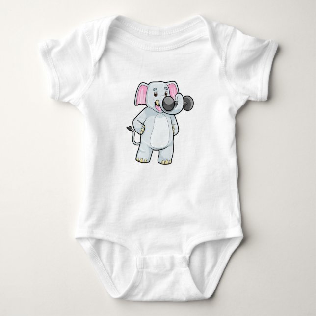 Elephant at Strenght training with Dumbbell Baby Bodysuit (Front)