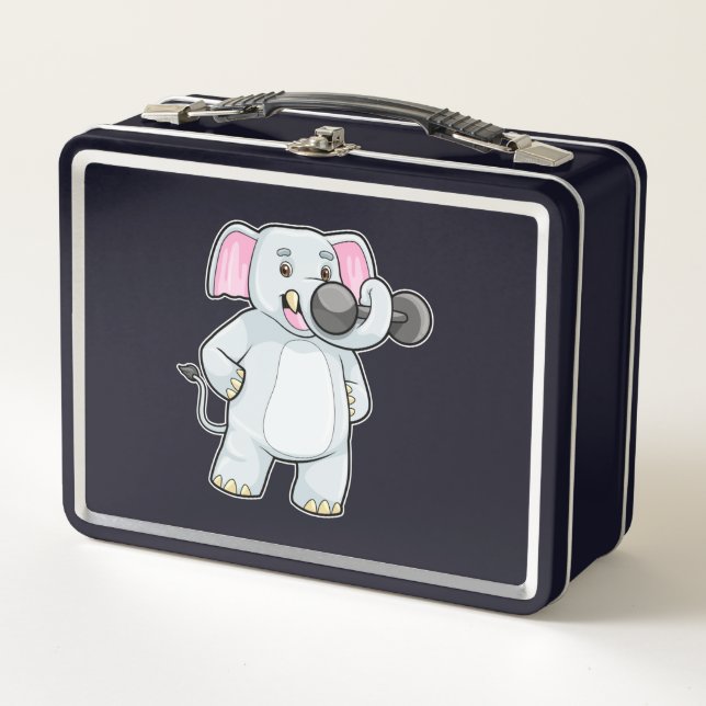 Elephant at Strenght training with Dumbbell Metal Lunch Box (Front)