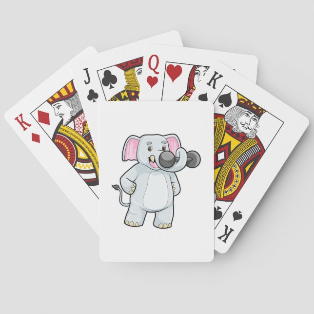 Elephant at Strenght training with Dumbbell Playing Cards (Back)