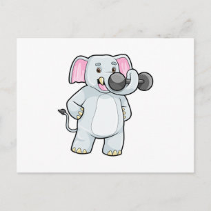 Elephant at Strenght training with Dumbbell Postcard