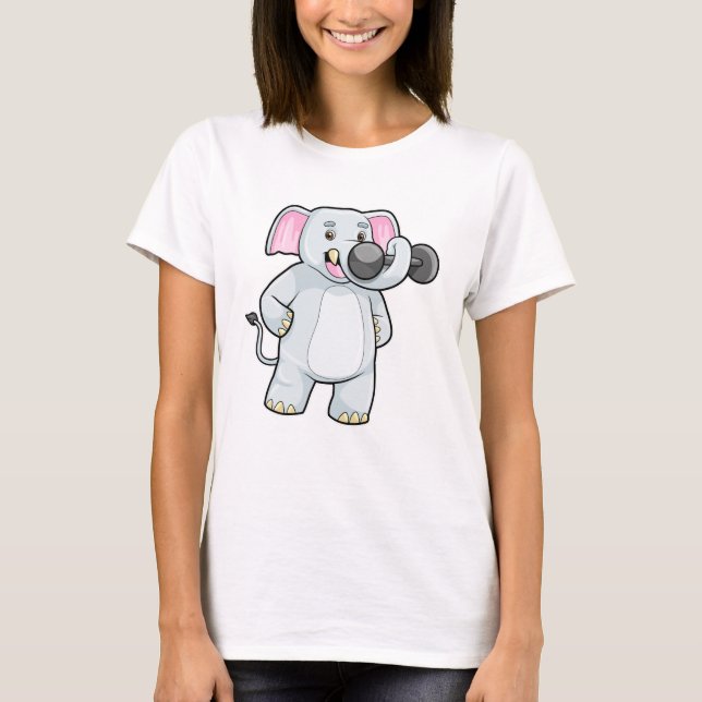 Elephant at Strenght training with Dumbbell T-Shirt (Front)