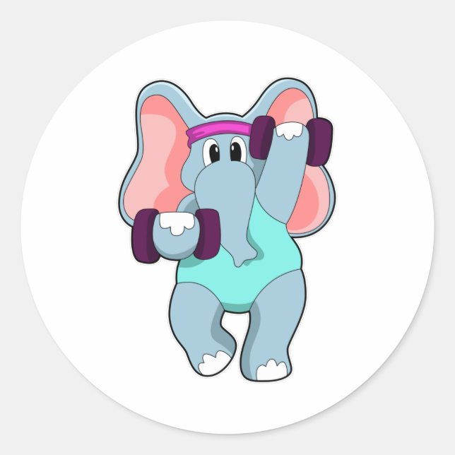 Elephant at Strength training with Dumbbells Classic Round Sticker (Front)