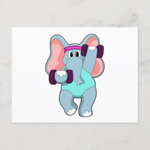 Elephant at Strength training with Dumbbells Postcard