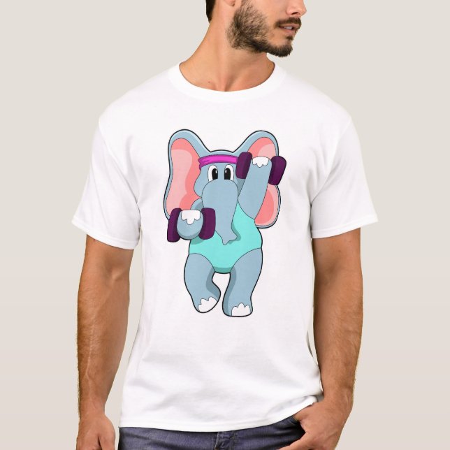 Elephant at Strength training with Dumbbells T-Shirt (Front)