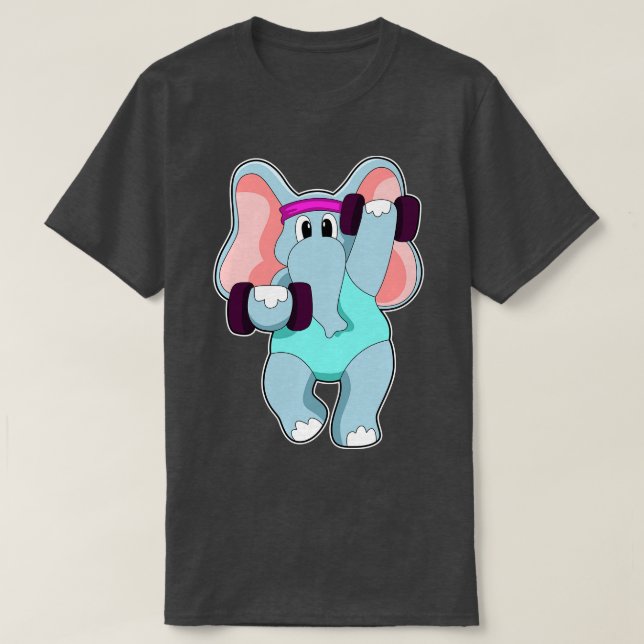 Elephant at Strength training with Dumbbells T-Shirt (Design Front)