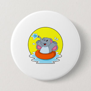 Elephant at Swimming with Lifebuoy 7.5 Cm Round Badge