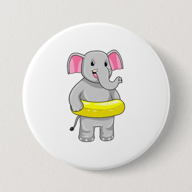 Elephant at Swimming with Lifebuoy 7.5 Cm Round Badge (Front)
