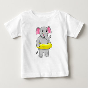 Elephant at Swimming with Lifebuoy Baby T-Shirt