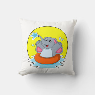 Elephant at Swimming with Lifebuoy Cushion