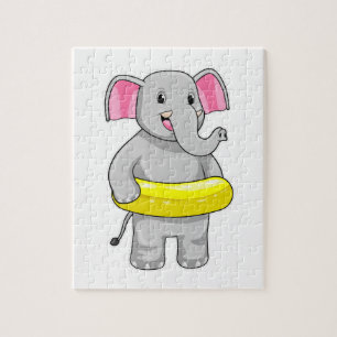 Elephant at Swimming with Lifebuoy Jigsaw Puzzle