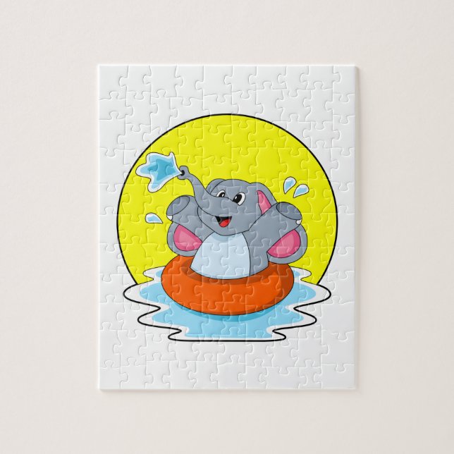 Elephant at Swimming with Lifebuoy Jigsaw Puzzle (Vertical)