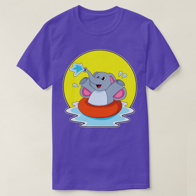 Elephant at Swimming with Lifebuoy T-Shirt (Design Front)