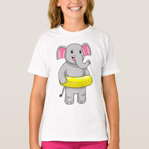 Elephant at Swimming with Lifebuoy T-Shirt