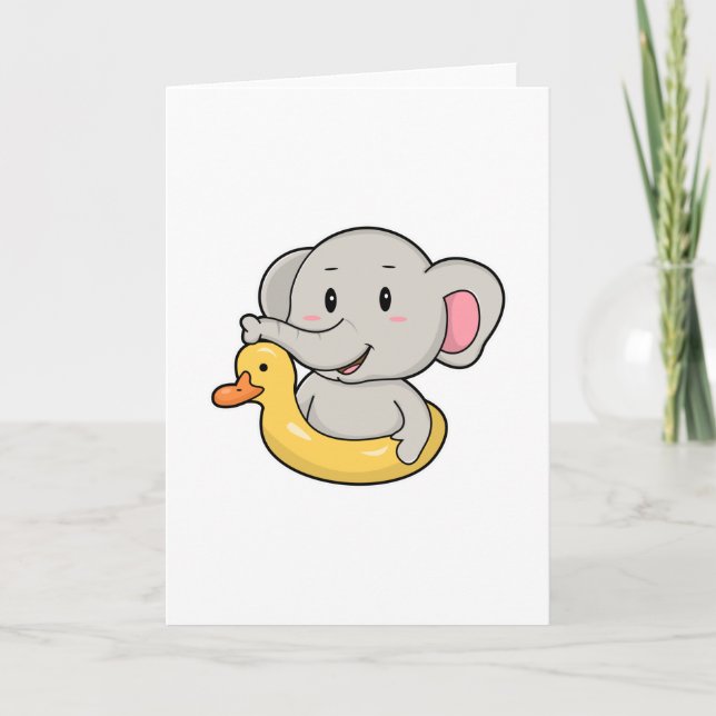 Elephant at Swimming with Swim ring Card (Front)