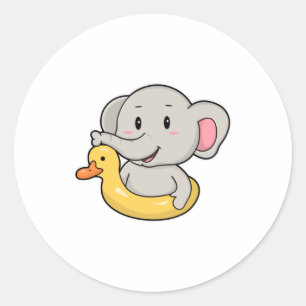 Elephant at Swimming with Swim ring Classic Round Sticker