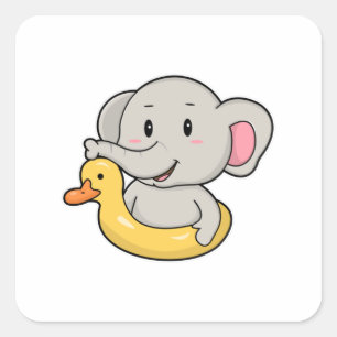 Elephant at Swimming with Swim ring Square Sticker