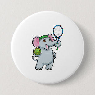 Elephant at Tennis with Tennis racket 7.5 Cm Round Badge