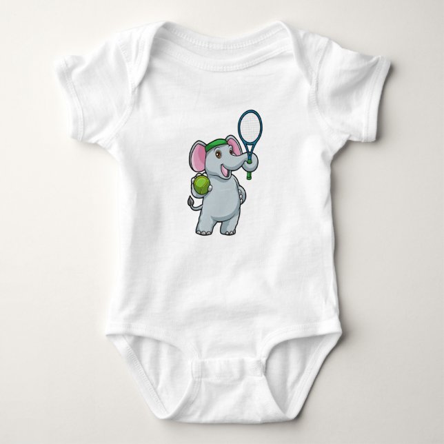 Elephant at Tennis with Tennis racket Baby Bodysuit (Front)