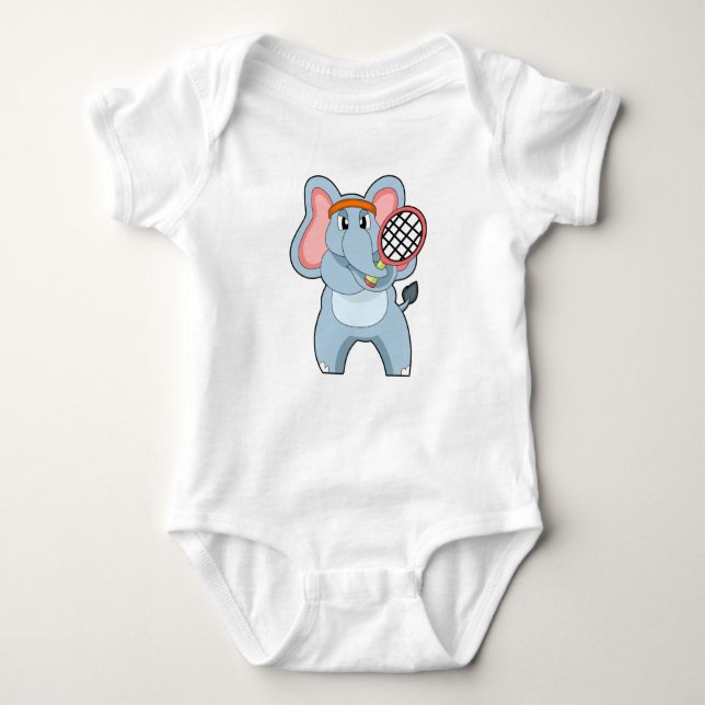 Elephant at Tennis with Tennis racket Baby Bodysuit (Front)