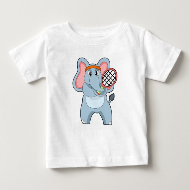 Elephant at Tennis with Tennis racket Baby T-Shirt (Front)