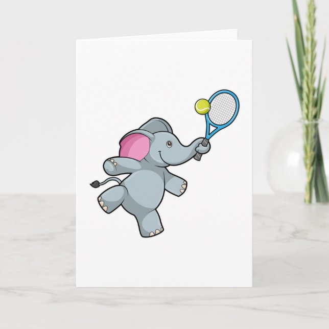 Elephant at Tennis with Tennis racket Card (Front)
