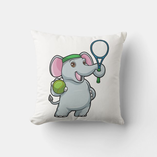 Elephant at Tennis with Tennis racket Cushion (Front)
