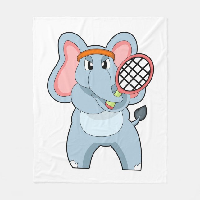 Elephant at Tennis with Tennis racket Fleece Blanket (Front)