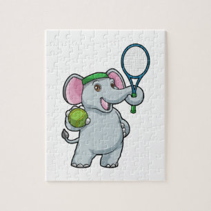 Elephant at Tennis with Tennis racket Jigsaw Puzzle