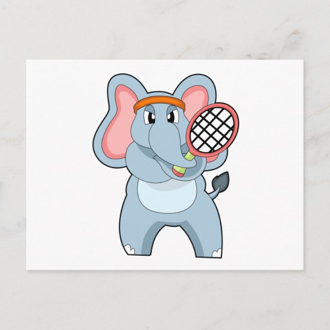 Elephant at Tennis with Tennis racket Postcard (Front)