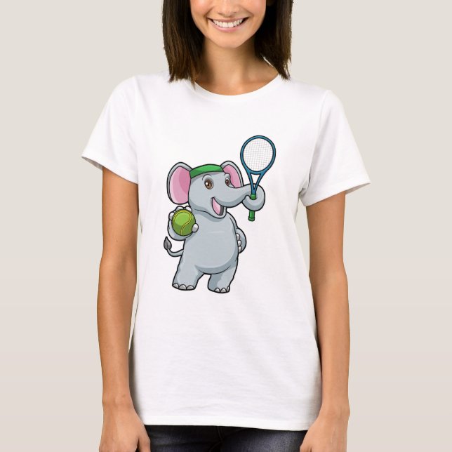 Elephant at Tennis with Tennis racket T-Shirt (Front)