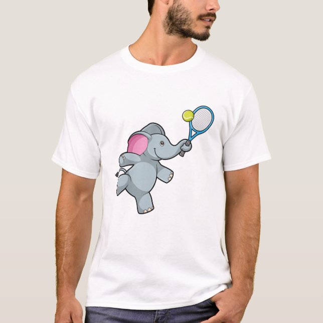 Elephant at Tennis with Tennis racket T-Shirt (Front)