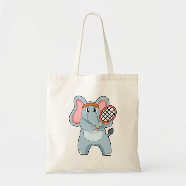 Elephant at Tennis with Tennis racket Tote Bag (Front)