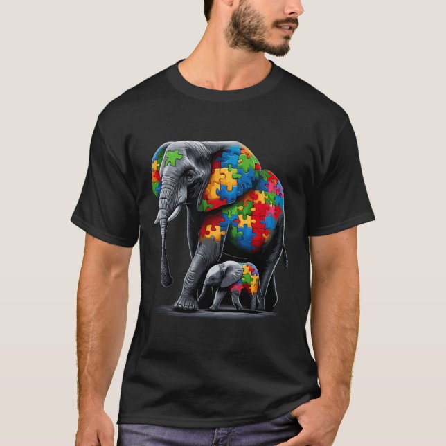 Elephant Autism Awareness Autism Mum  T-Shirt (Front)