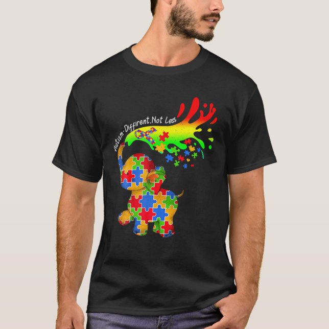 Elephant Autism Different Not Less Be Kind Puzzle T-Shirt (Front)