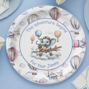 Elephant Aviator Baby Shower Paper Plates 