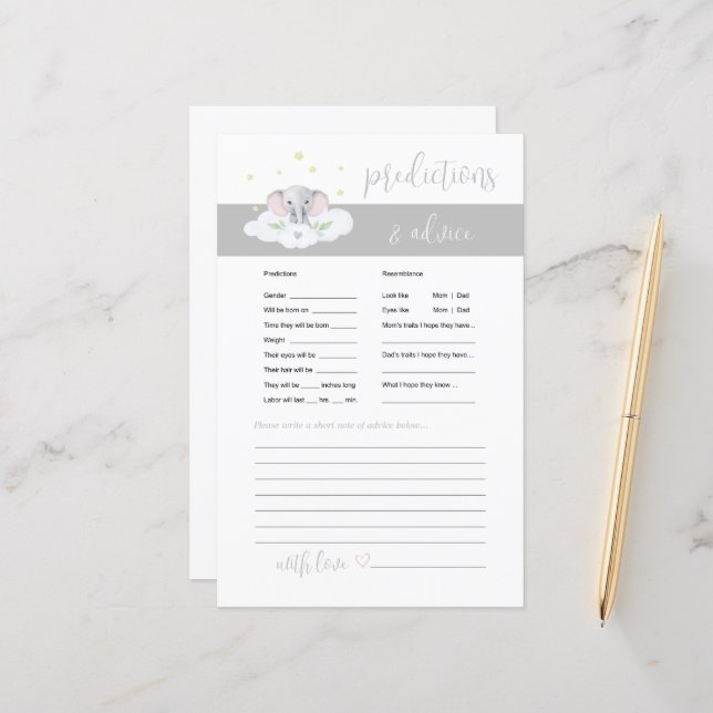 Elephant Baby Advice and Predictions Game Grey (Front/Back In Situ)