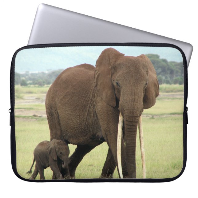 Elephant  Baby And Mother  Neoprene Laptop Sleeve (Front)