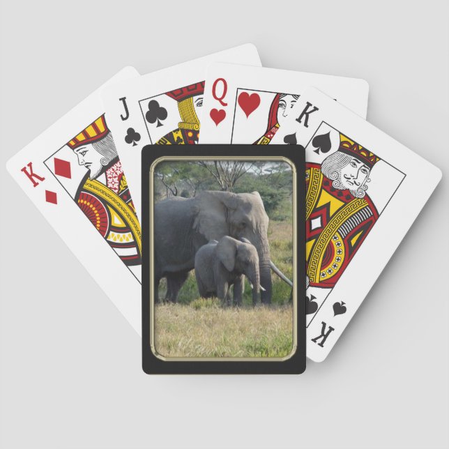 Elephant Baby and Mum Photo Art Playing Cards (Back)