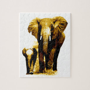 Elephant & Baby - Animals Art Jigsaw Puzzle