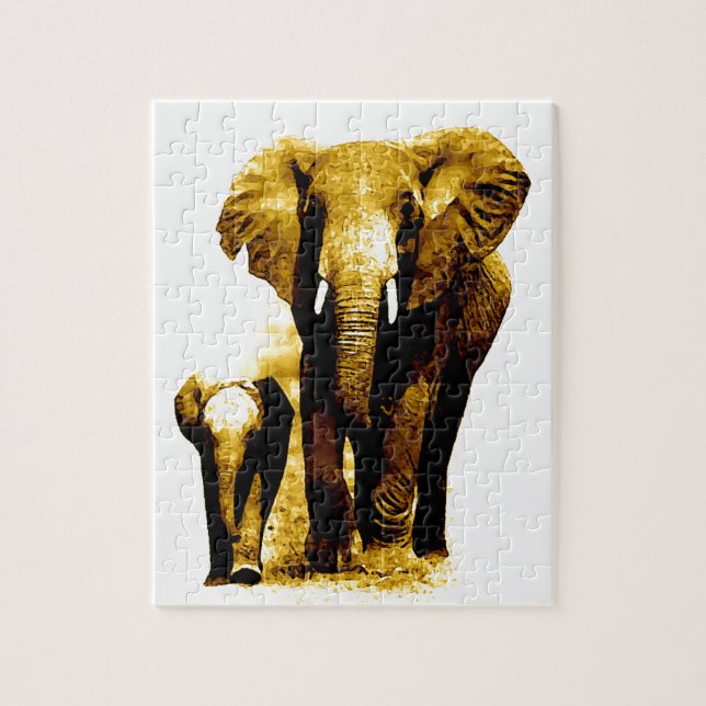 Elephant & Baby - Animals Art Jigsaw Puzzle (Vertical)