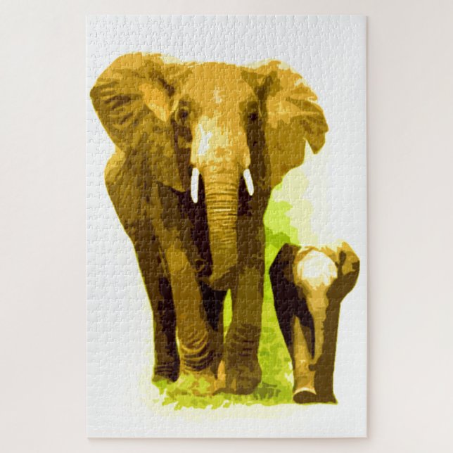 Elephant & Baby - Animals Art Jigsaw Puzzle (Vertical)