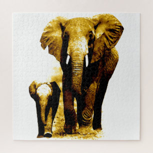 Elephant & Baby - Animals Art Jigsaw Puzzle