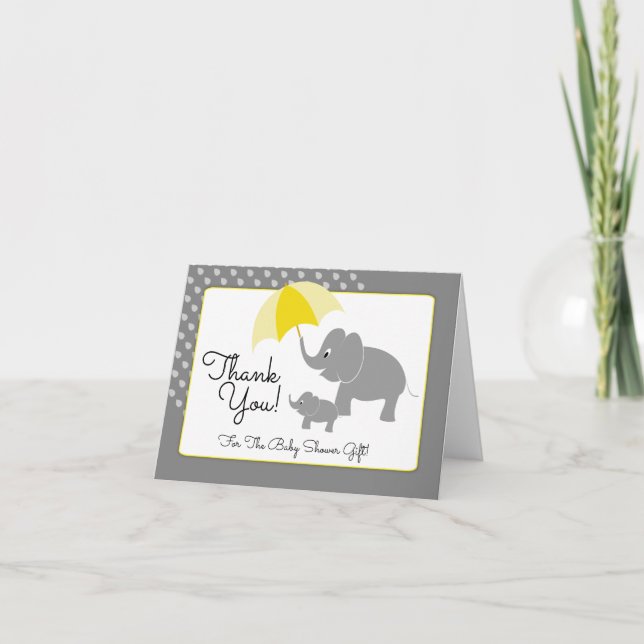 Elephant & Baby, Baby Shower Thank You Card (Front)