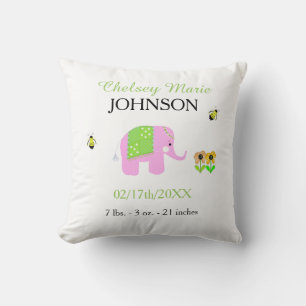 Elephant Baby Birth Announcement Cushion