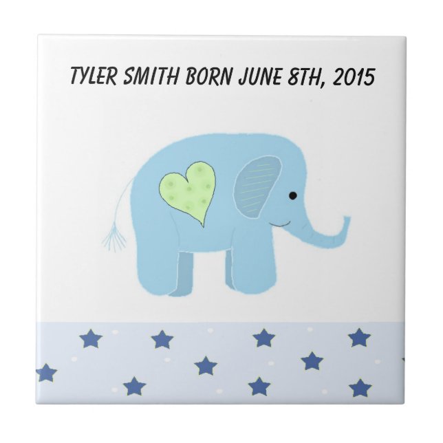 Elephant Baby Birth Date Ceramic Tile (Front)