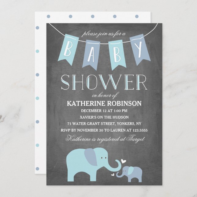 Elephant Baby Blue | Baby Shower Invitation (Front/Back)