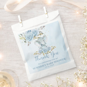 Elephant Baby Blue Roses Baby Shower Thank You Favour Bag